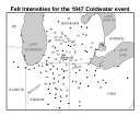 Felt Intensities for the 1947 Coldwater event